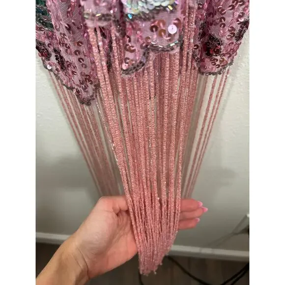 ASOS EDITION Floral Embellished Cami Fringe Dress 12 Pink Swiftie Bachelorette - Picture 8 of 10